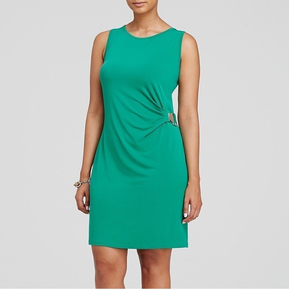 NWT Michael Kors teal silver buckle waist sleeveless tank shift dress